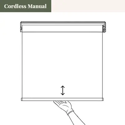 Cordless manual lift: hand pull the bottom rail