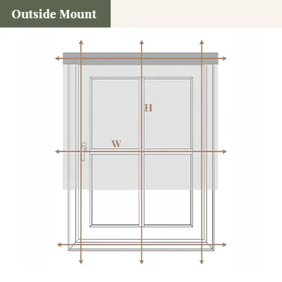 Outside mount: the shade overlaps the frame and fixes to the wall